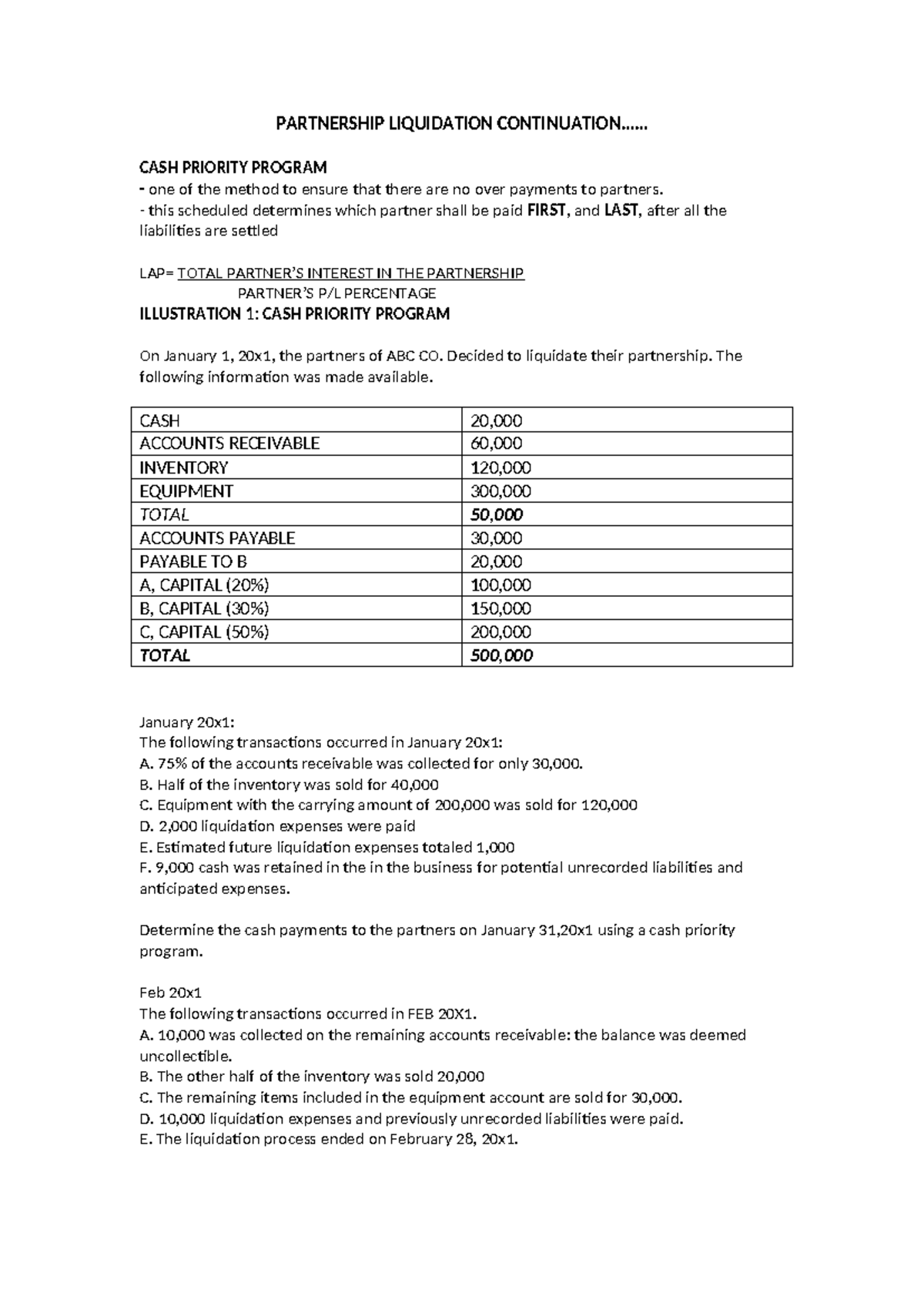 Partnership Liquidation and Continuation: A Cash Priority Program ...