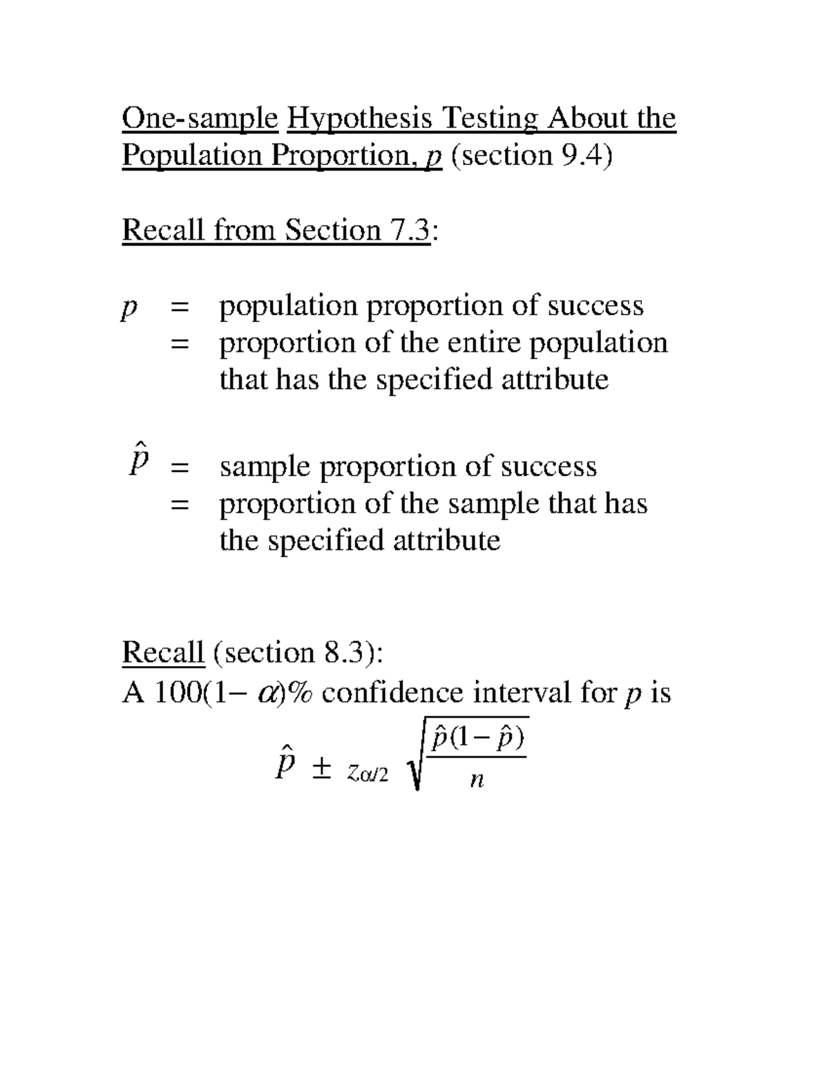 Chapter 9.4 - One-Sample Hypothesis Testing for Population Proportion ...