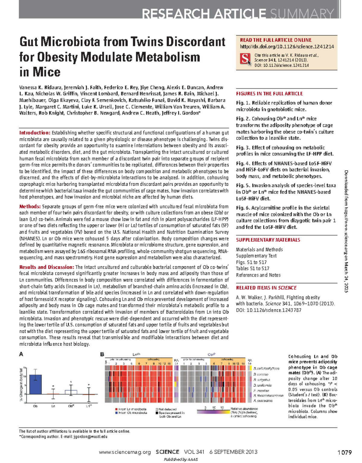 Impact of Gut Microbiota from Obesity-Discordant Twins on Mouse ...