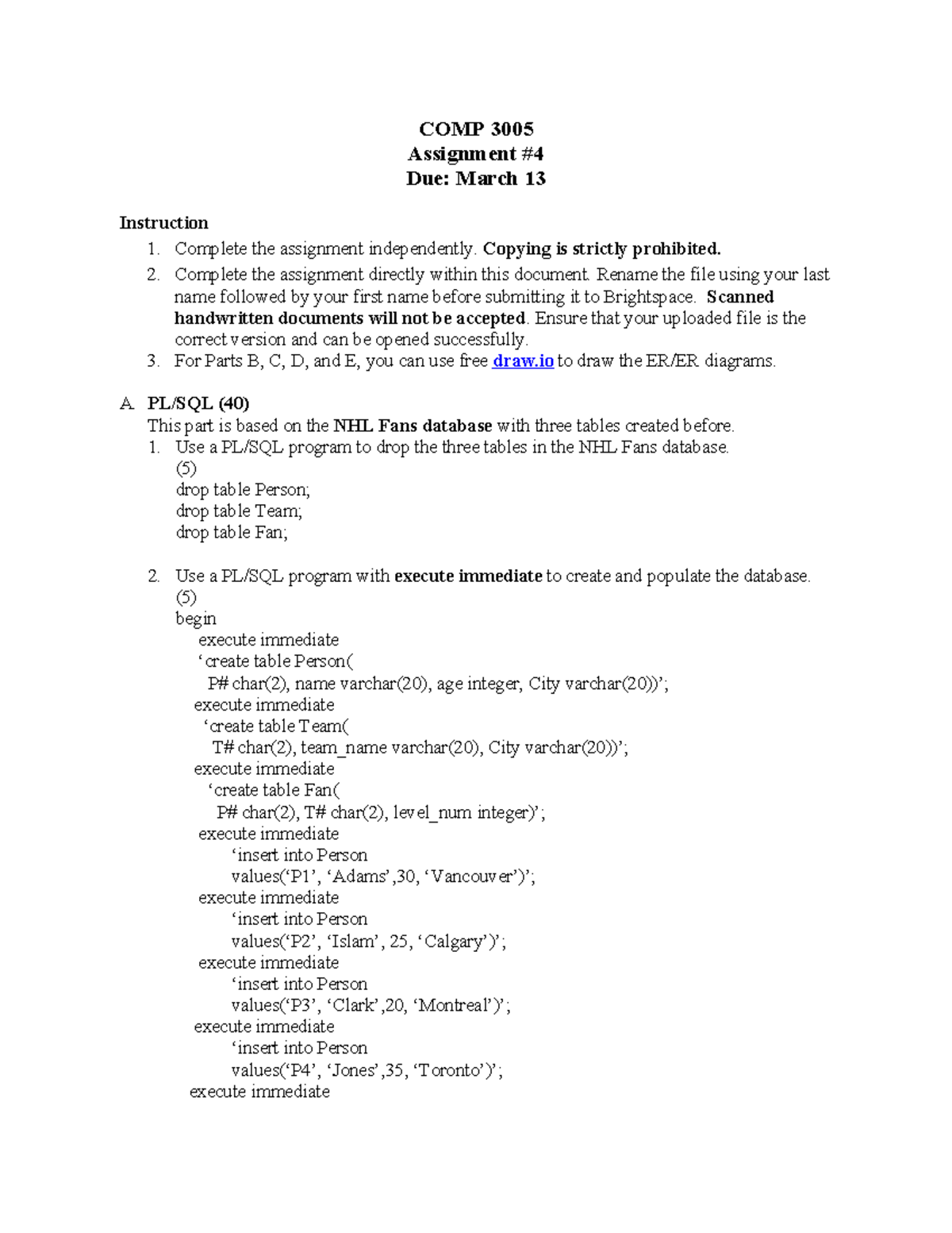 COMP 3005 Assignment Instructions and Database Modeling Tasks - Studocu