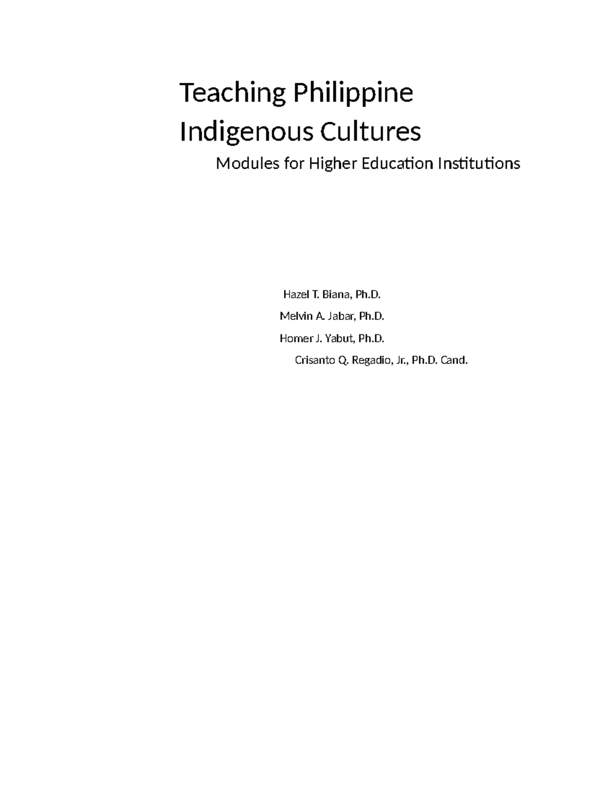 Indigenous Cultures of the Philippines: Higher Education Modules - Studocu
