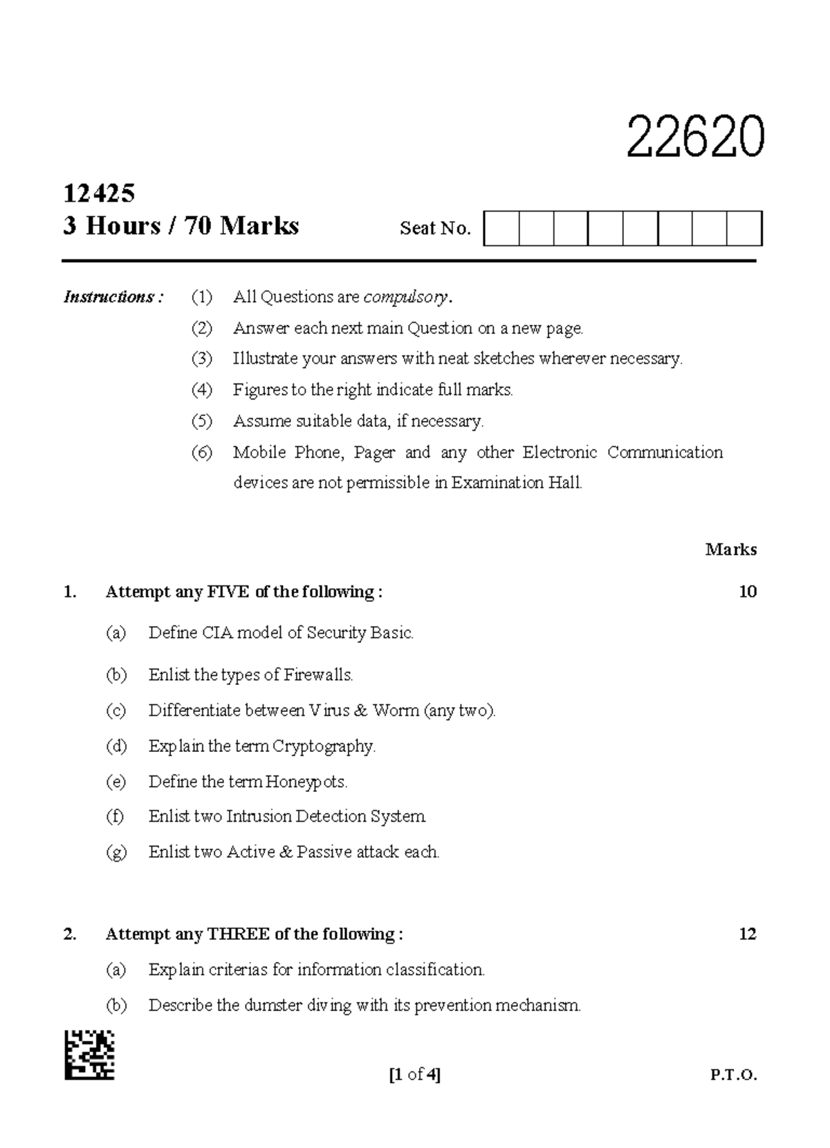 22620 2024 winter question paper - 22620 [1 of 4] P.T. 12425 3 Hours ...