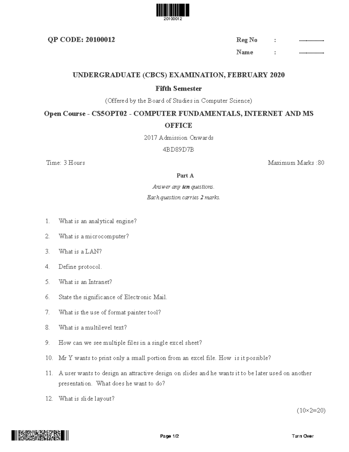 CS5OPT02 - Final Exam: Computer Fundamentals, Internet & MS Office ...