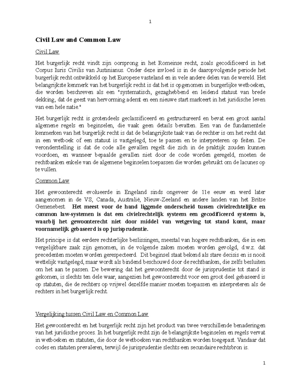 CIVIL 101: Civil Law vs. Common Law Overview and Analysis - Studocu