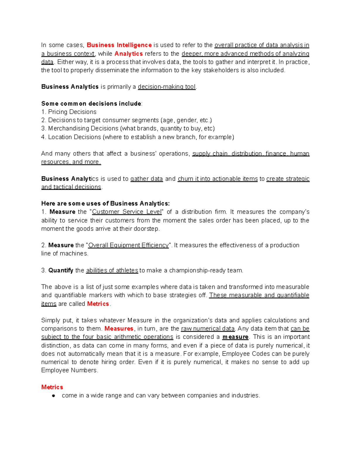 Business Analytics Overview: Key Metrics and Analytics Types (BA 411 ...