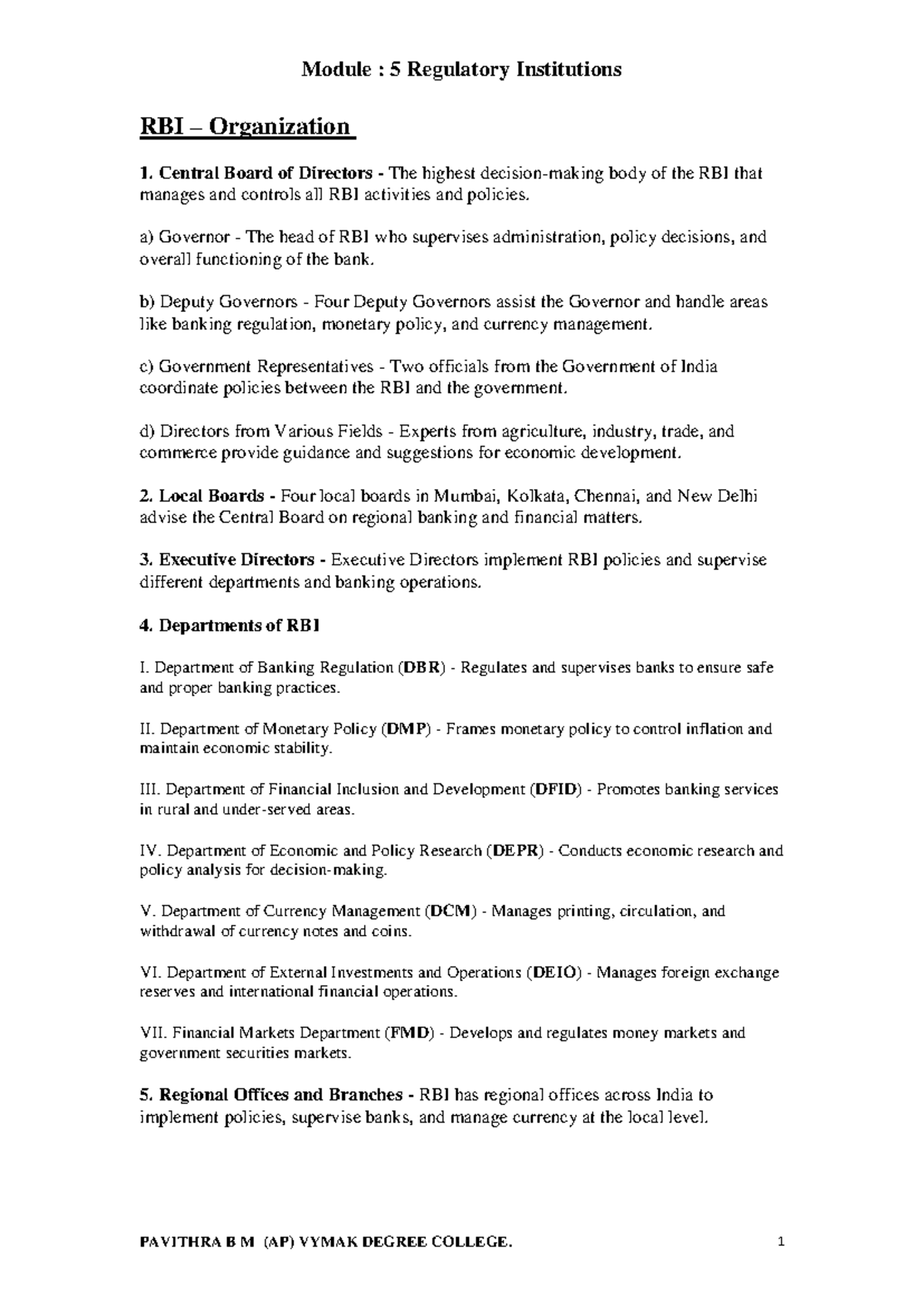 Module 5: Regulatory Institutions - Overview of RBI, NABARD, and IRDAI ...
