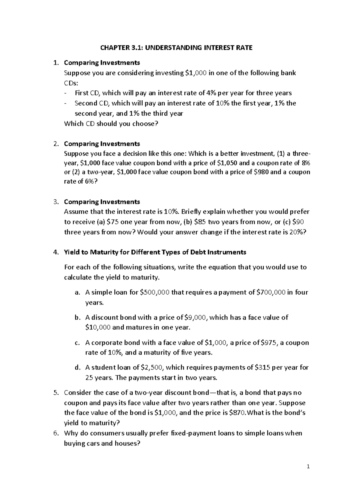 CHAPTER 3.1: UNDERSTANDING INTEREST RATES - EXERCISES - Studocu