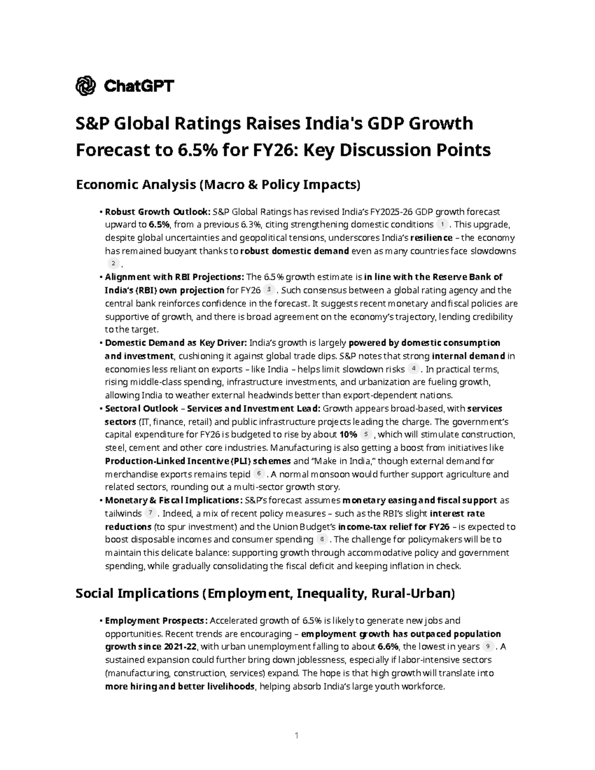 S&P Global Ratings Upgrades India's GDP Growth Forecast to 6.5% for ...