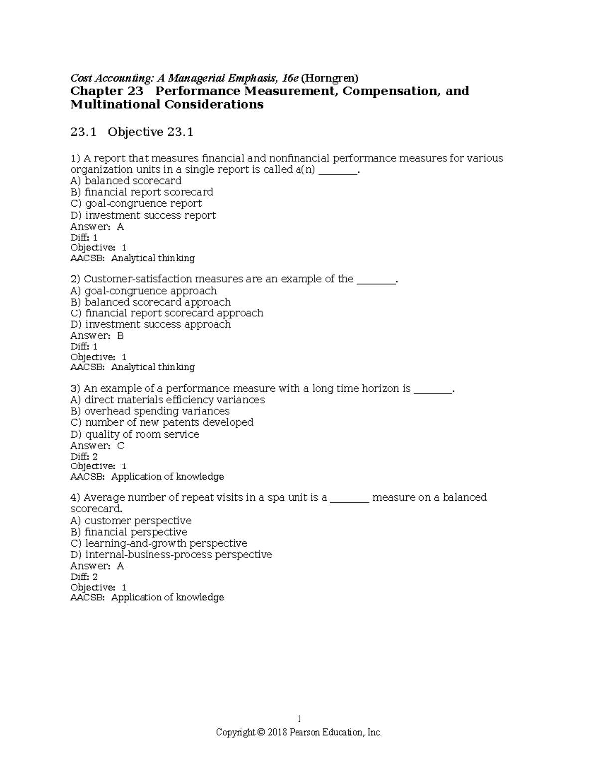 Chapter 23 - Performance Measurement & Compensation (Cost Accounting ...