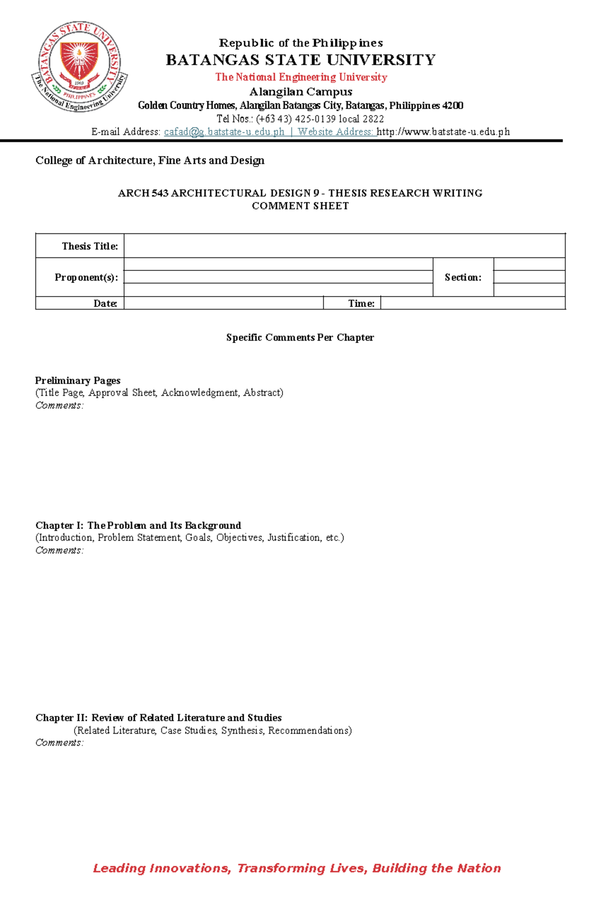 ARCH-543-FINAL-DEFENSE-COMMENT-SHEET-THESIS-EVALUATION - Studocu