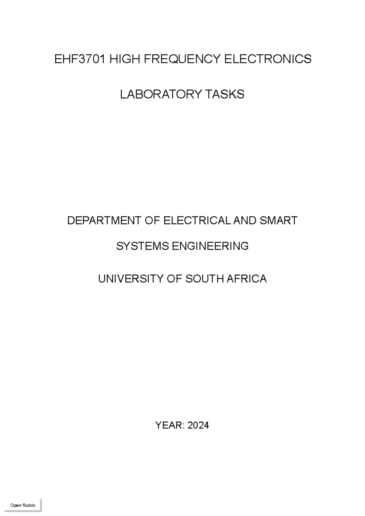 EHF3701 High Frequency Electronics Lab Tasks Practical Guide 2024 - Studocu