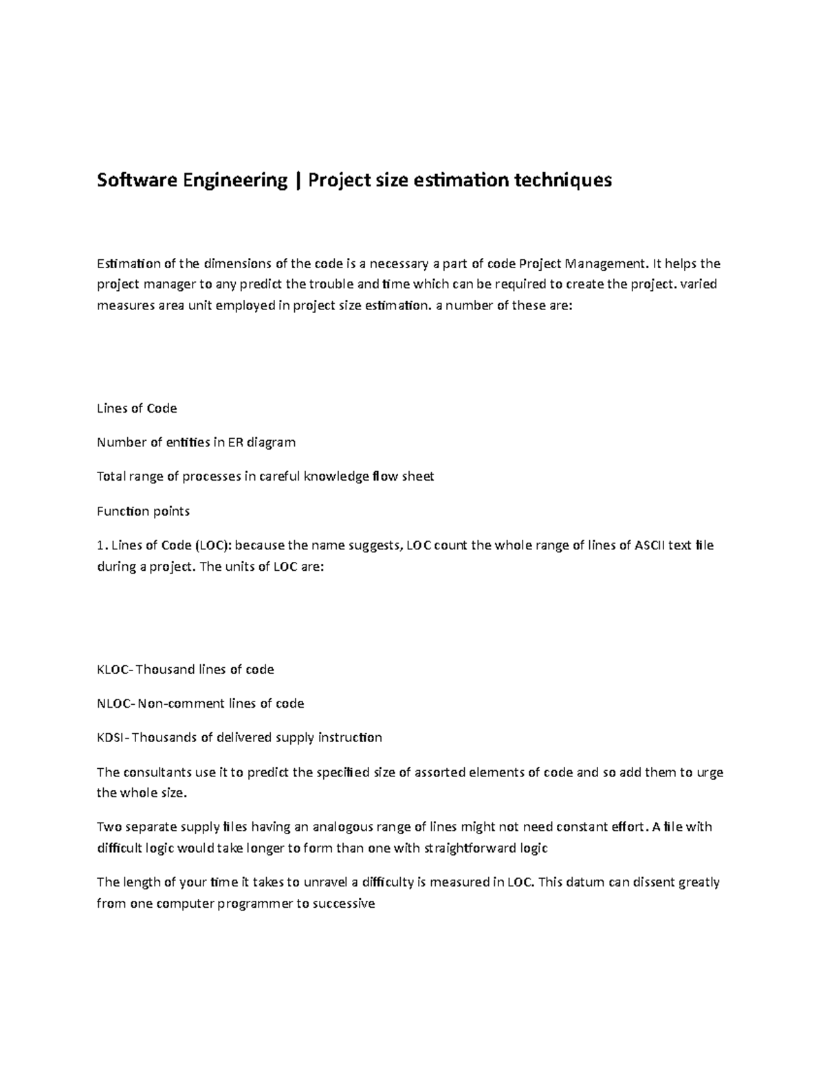 Software Engineering | Project Size Estimation Techniques Overview ...