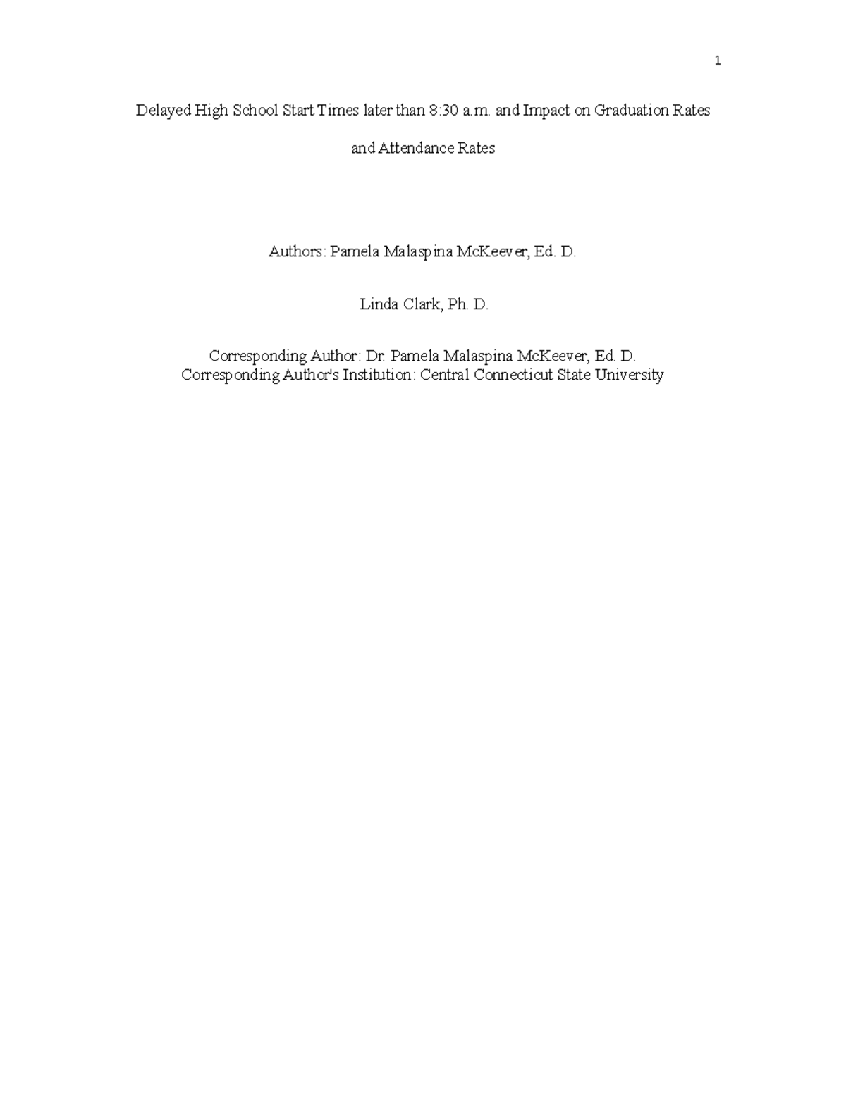 Sleep study Pamela Mc Keever preprint 1 - Delayed High School Start ...