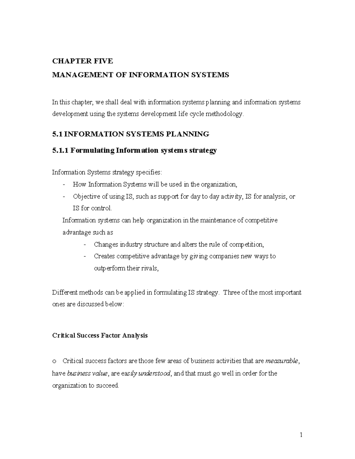 CHAPTER 5: MANAGEMENT OF INFORMATION SYSTEMS (MIS) - Studocu