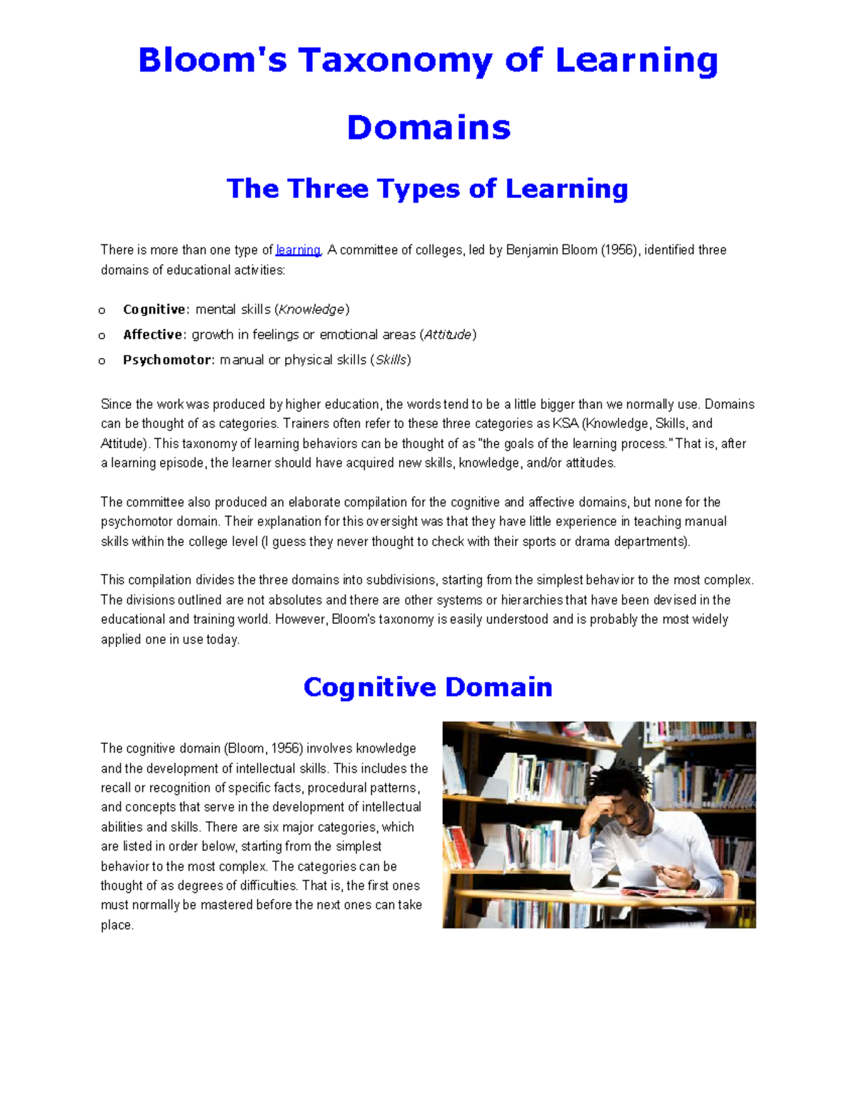 99537960 Bloom s Taxonomy - Bloom's Taxonomy of Learning Domains The ...