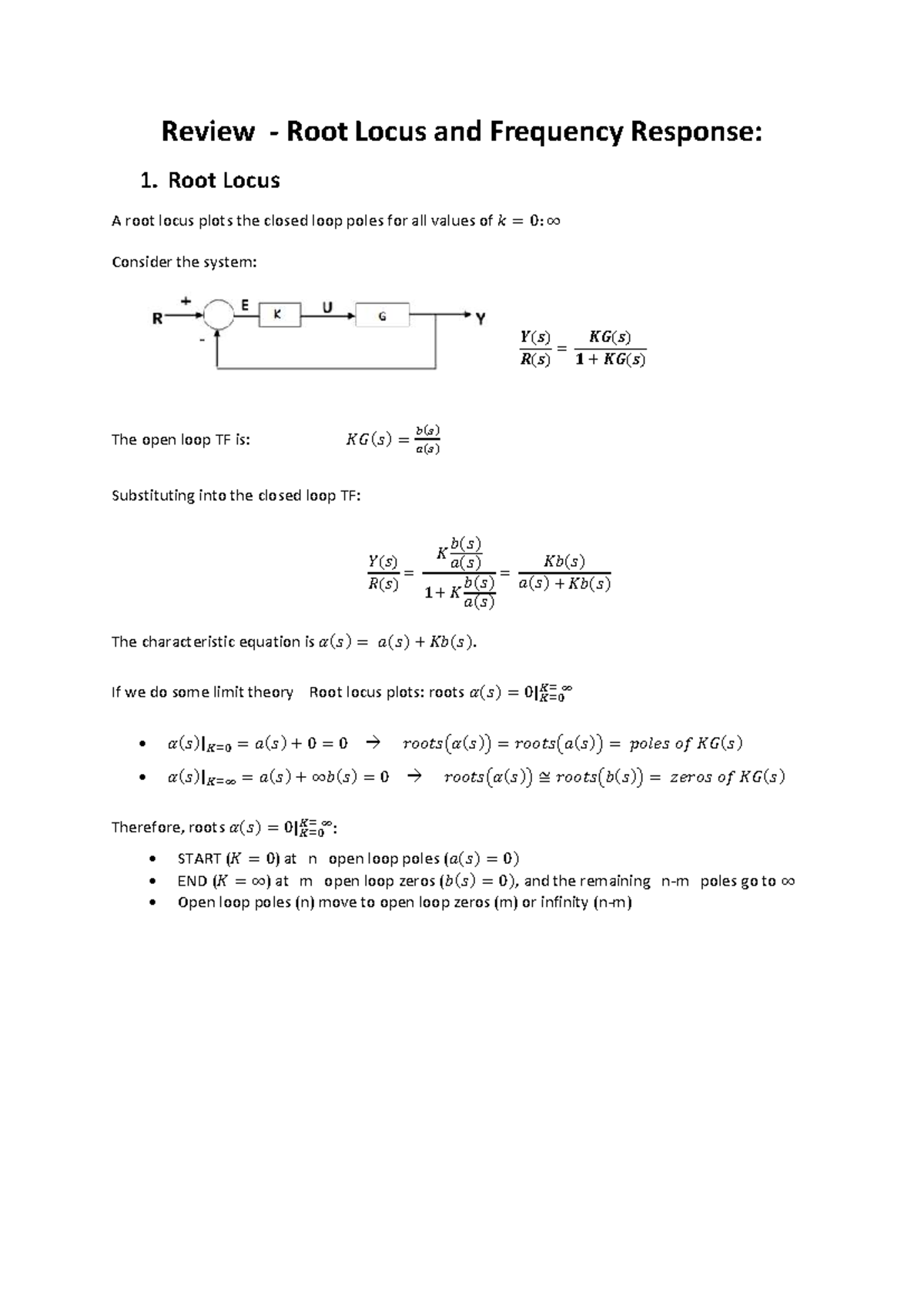 ENME 303 Term 2 Review: Root Locus & Bode Plots Summary - Studocu