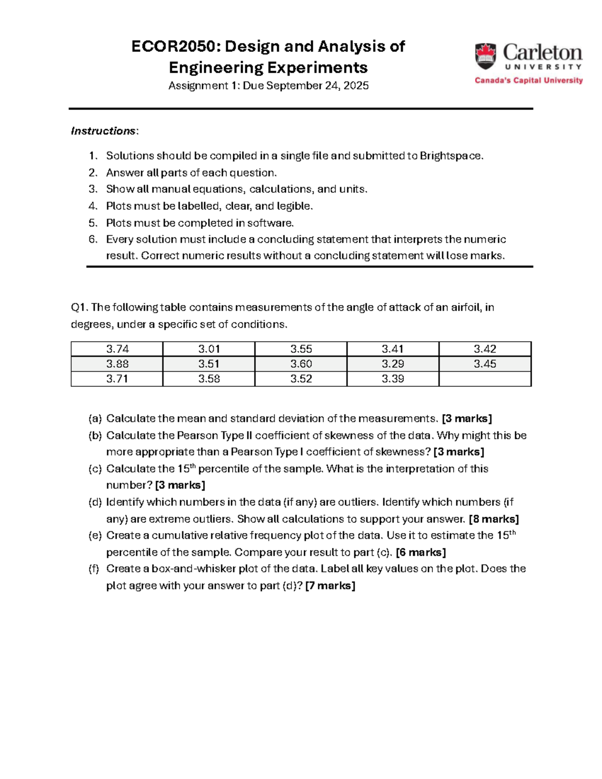 ECOR2050: Engineering Experiments Assignment 1 Solutions - Studocu
