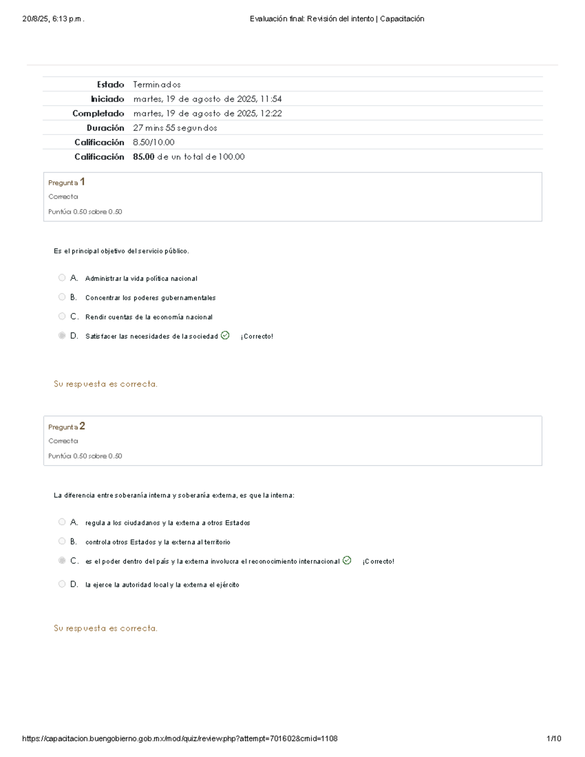 Examen Final: Administración Pública Federal (APF) - Revisión de Intentos - Document Preview