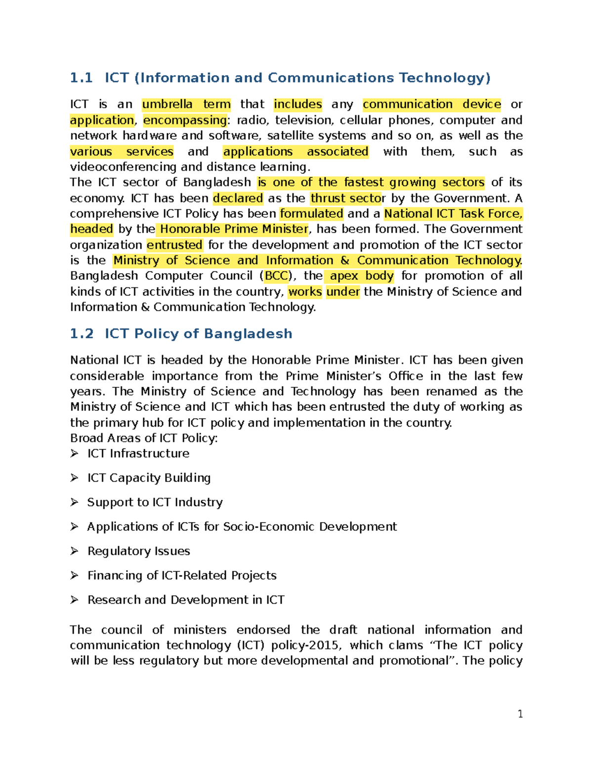 ICT Policy of Bangladesh: Vision 2021 and Development Strategies - Studocu