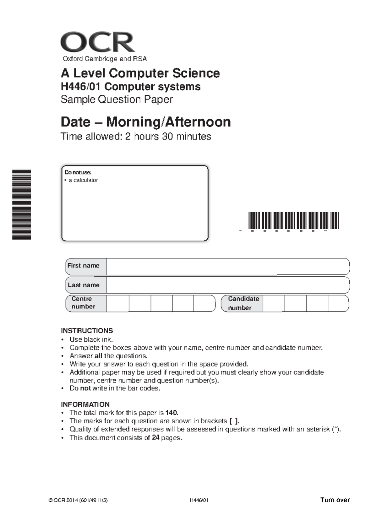 H446/01 Computer Systems Sample Assessment Question Paper - Studocu