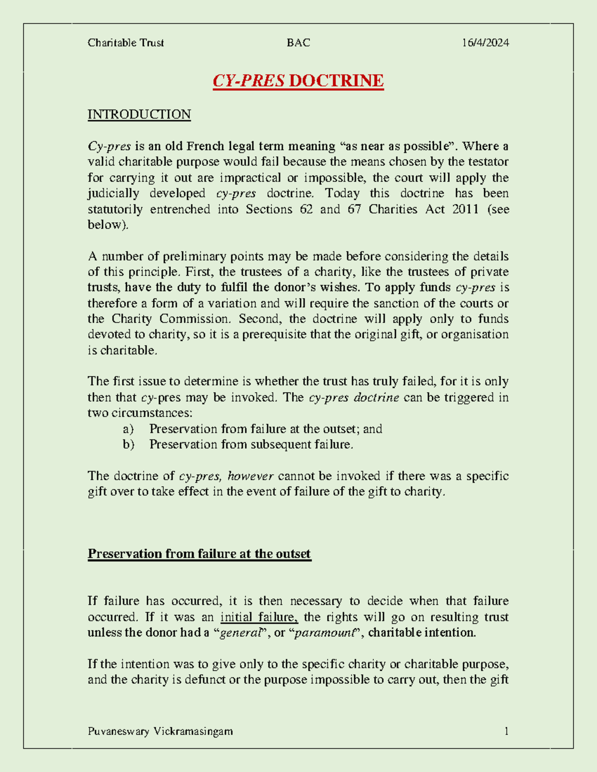 Charitable Trusts and the Cy-près Doctrine: BAC Overview - Studocu