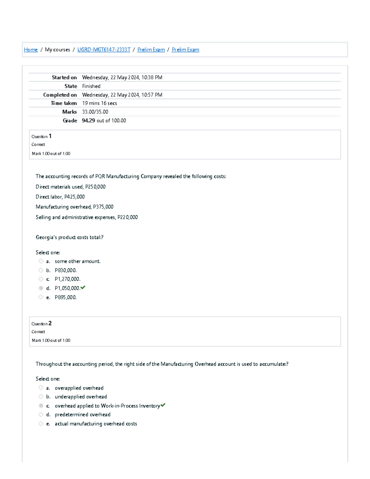 UGRD-MGT6147 Strategic Cost Management Prelim Exam Review - Studocu
