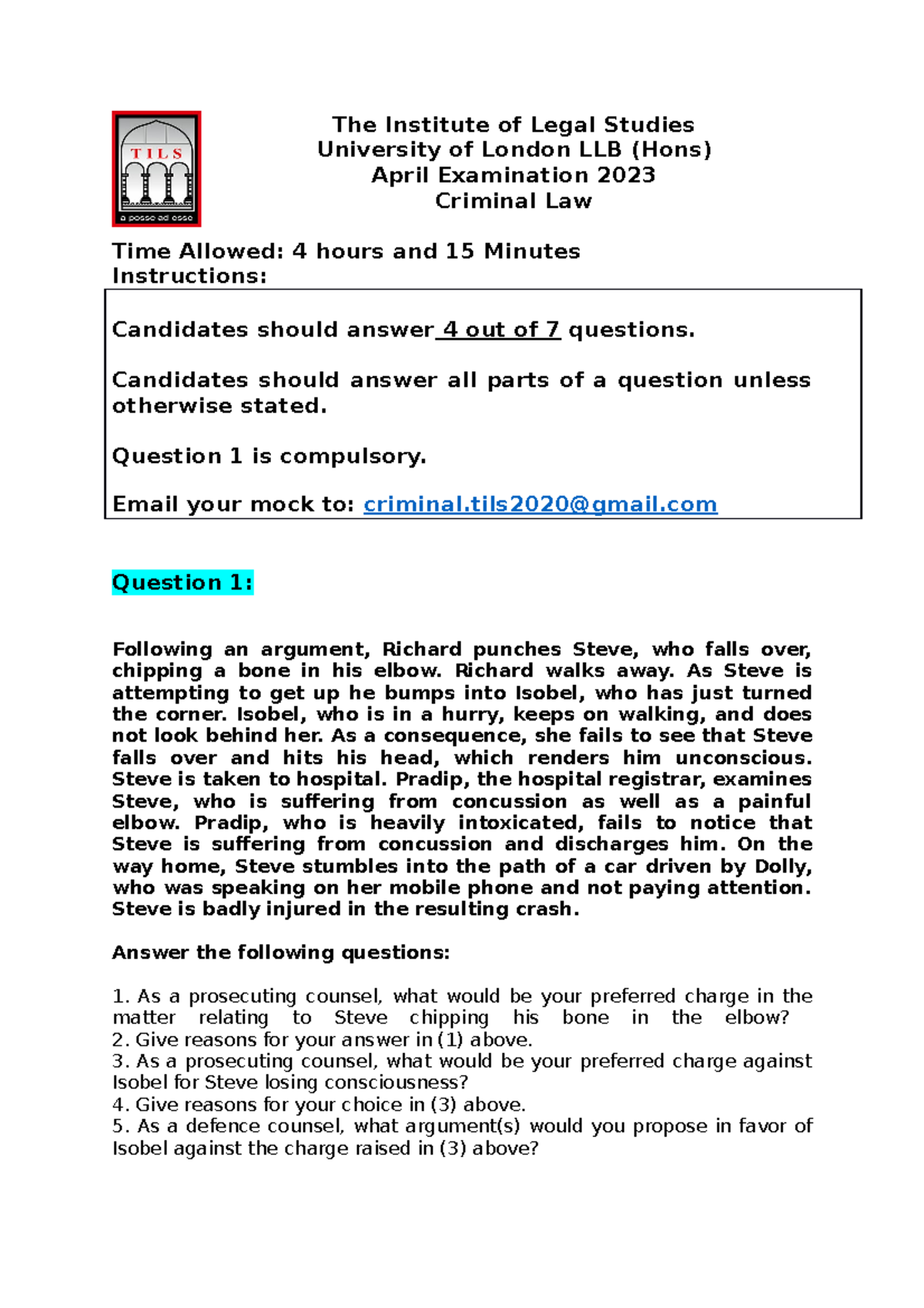 Final Mock Exam 2023 - Criminal Law Case Analysis & Discussion - Studocu