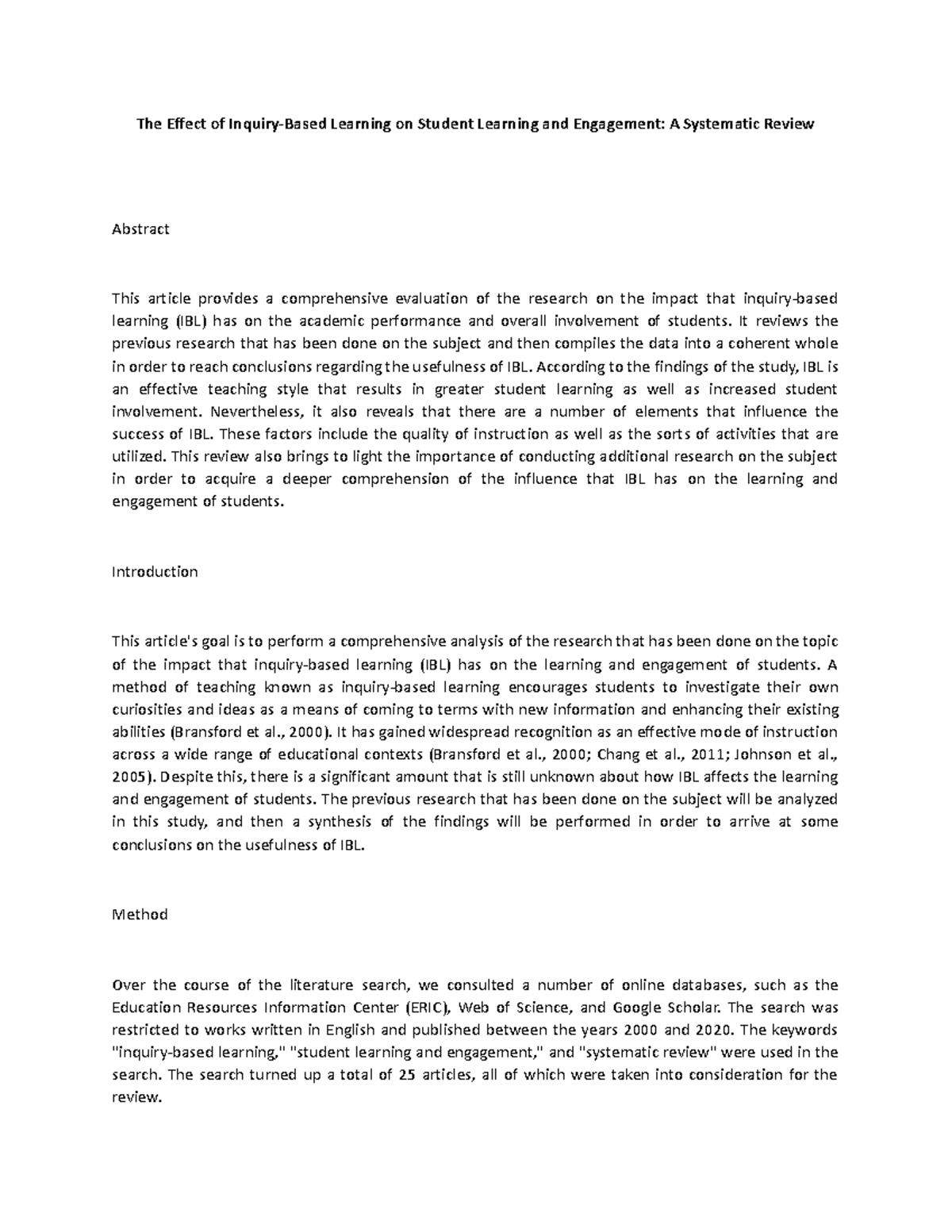 The Effect of Inquiry-Based Learning on Student Learning and Engagement ...