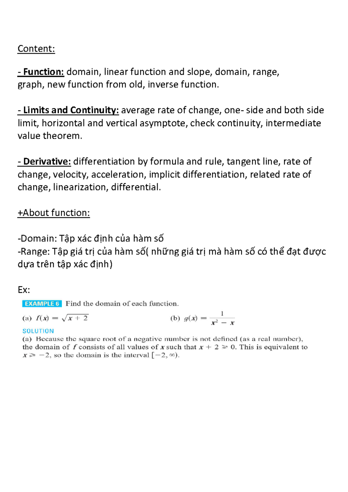 MATH 101: Midterm Study Notes on Functions, Limits, and Derivatives ...