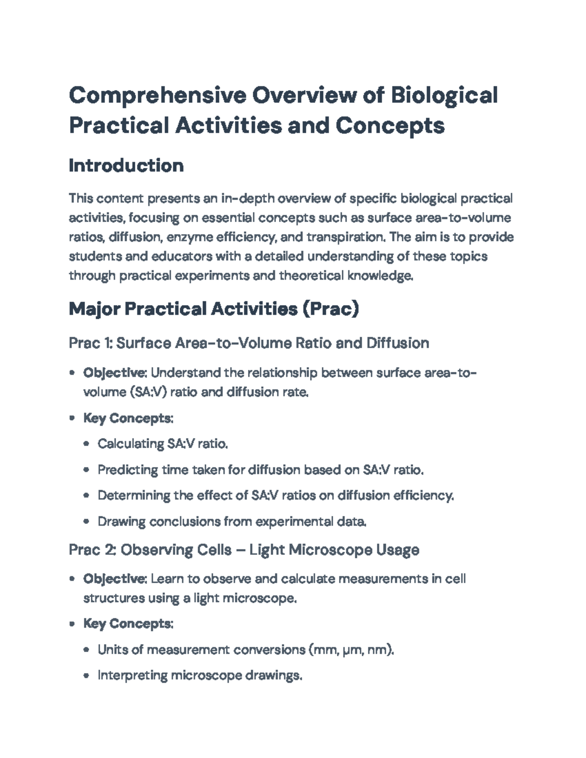 Comprehensive Overview of Biological Practical Activities (BIO101 ...