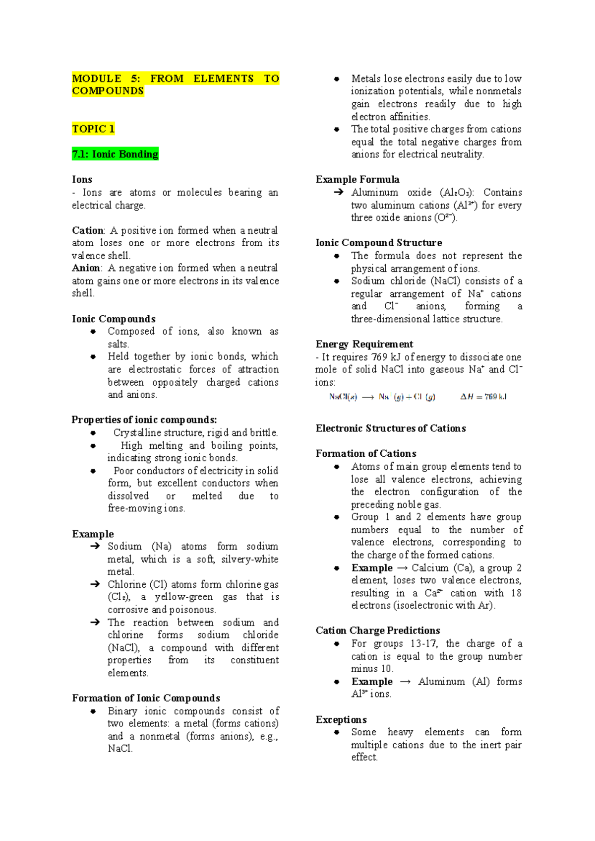 Module 5 Reviewer: Ionic and Covalent Bonds in Science - Studocu