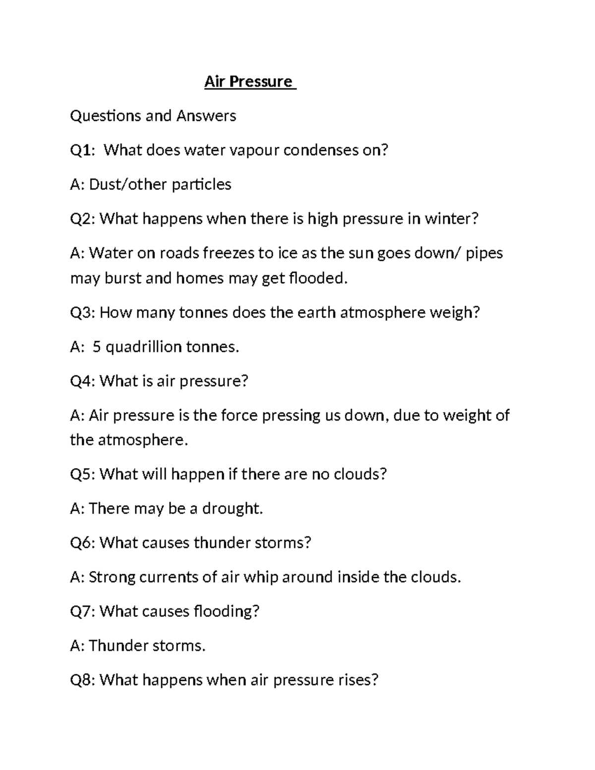 Air Pressure Q&A: Understanding Weather Dynamics and Effects - Studocu