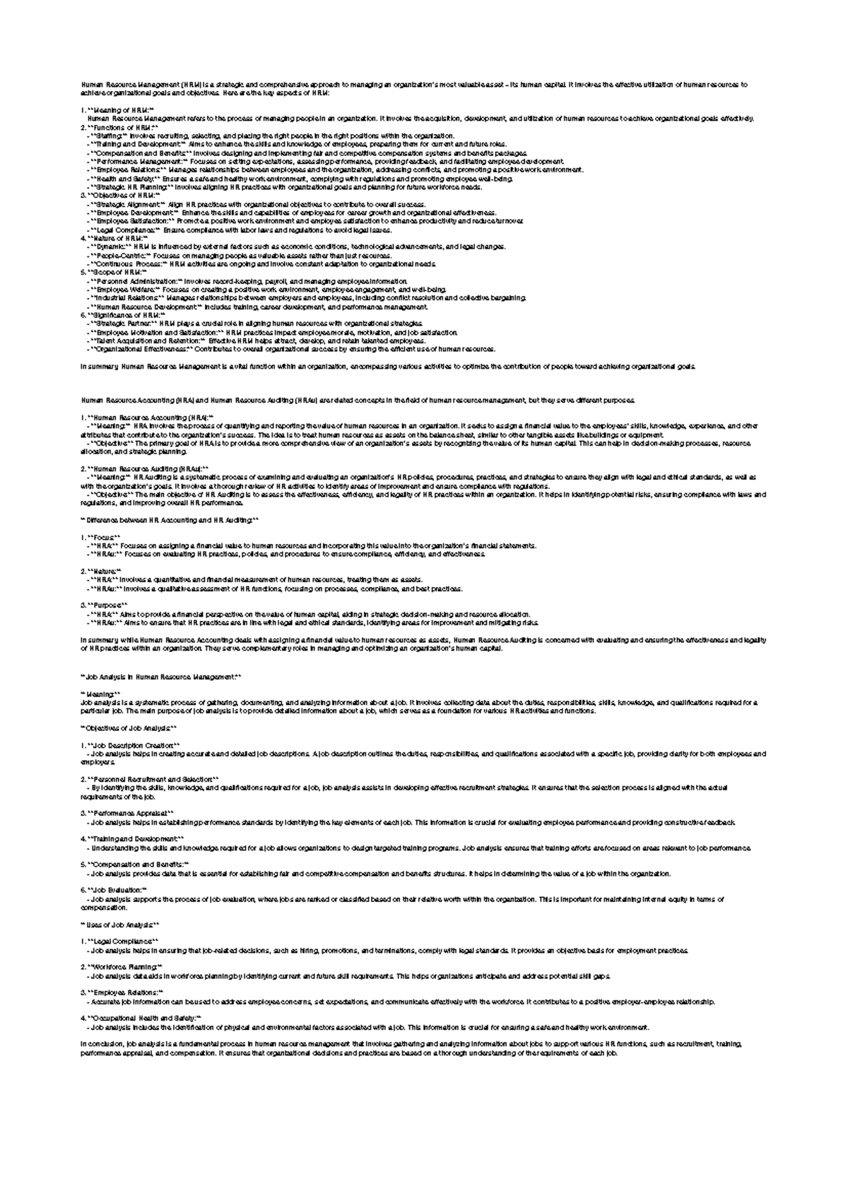 HRM 101: Comprehensive Notes on Human Resource Management Principles ...