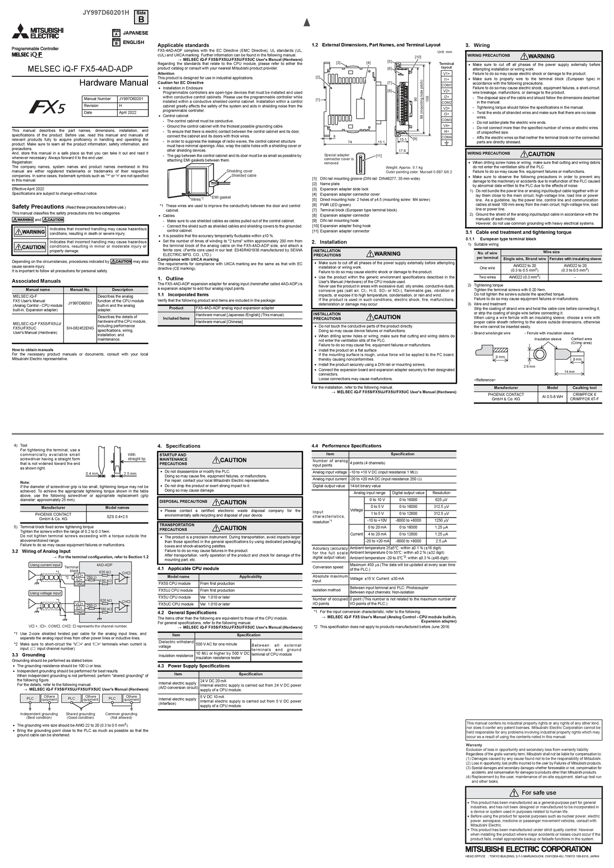 FX5U 4AD ADP Hardware Manual - Installation & Safety Guidelines - Studocu