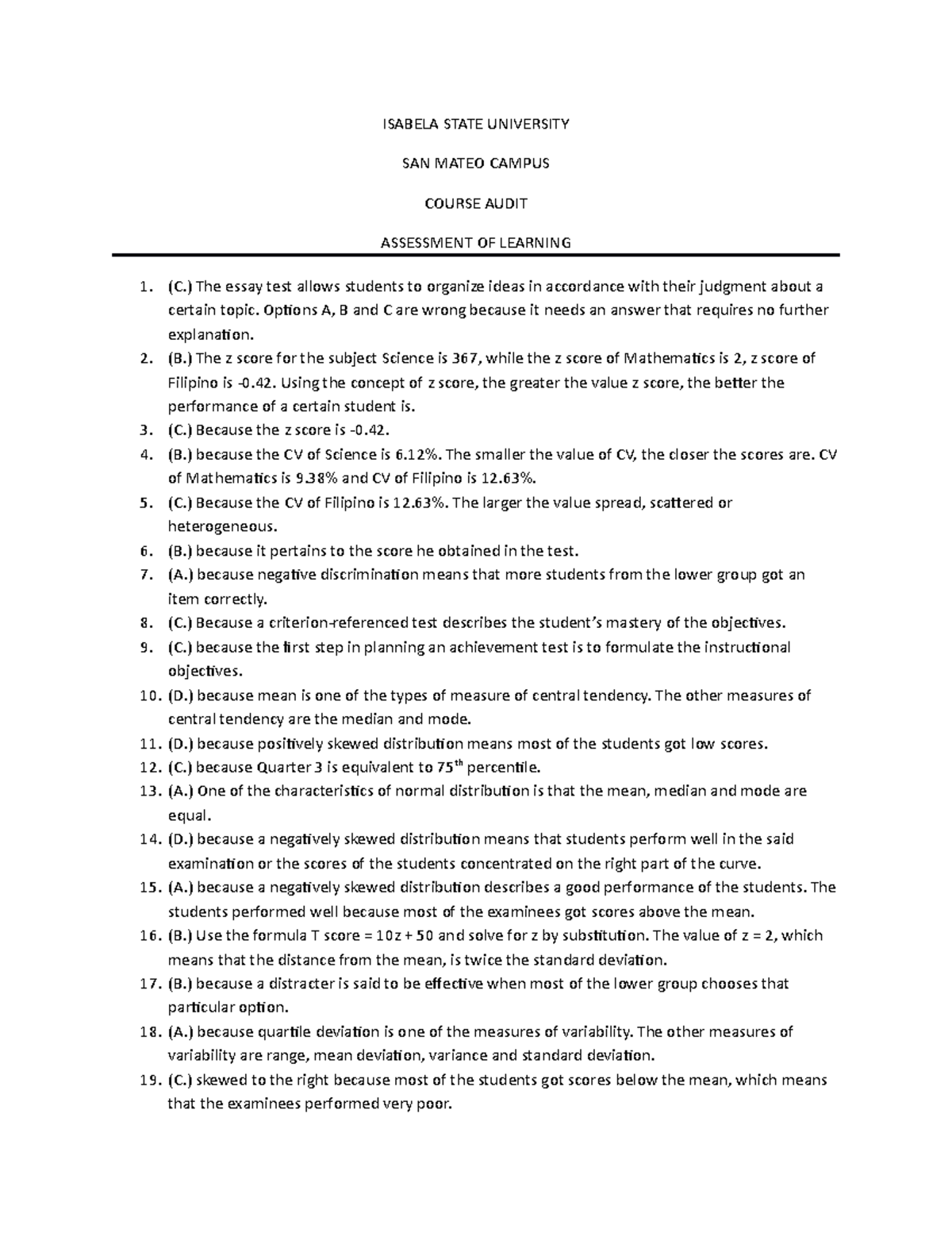 Assessment of Learning: Insights and Key Concepts for AUDIT Course ...