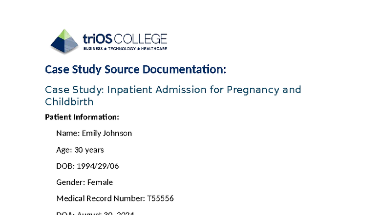Case Study: Inpatient Admission for Pregnancy & Childbirth (Assignment ...