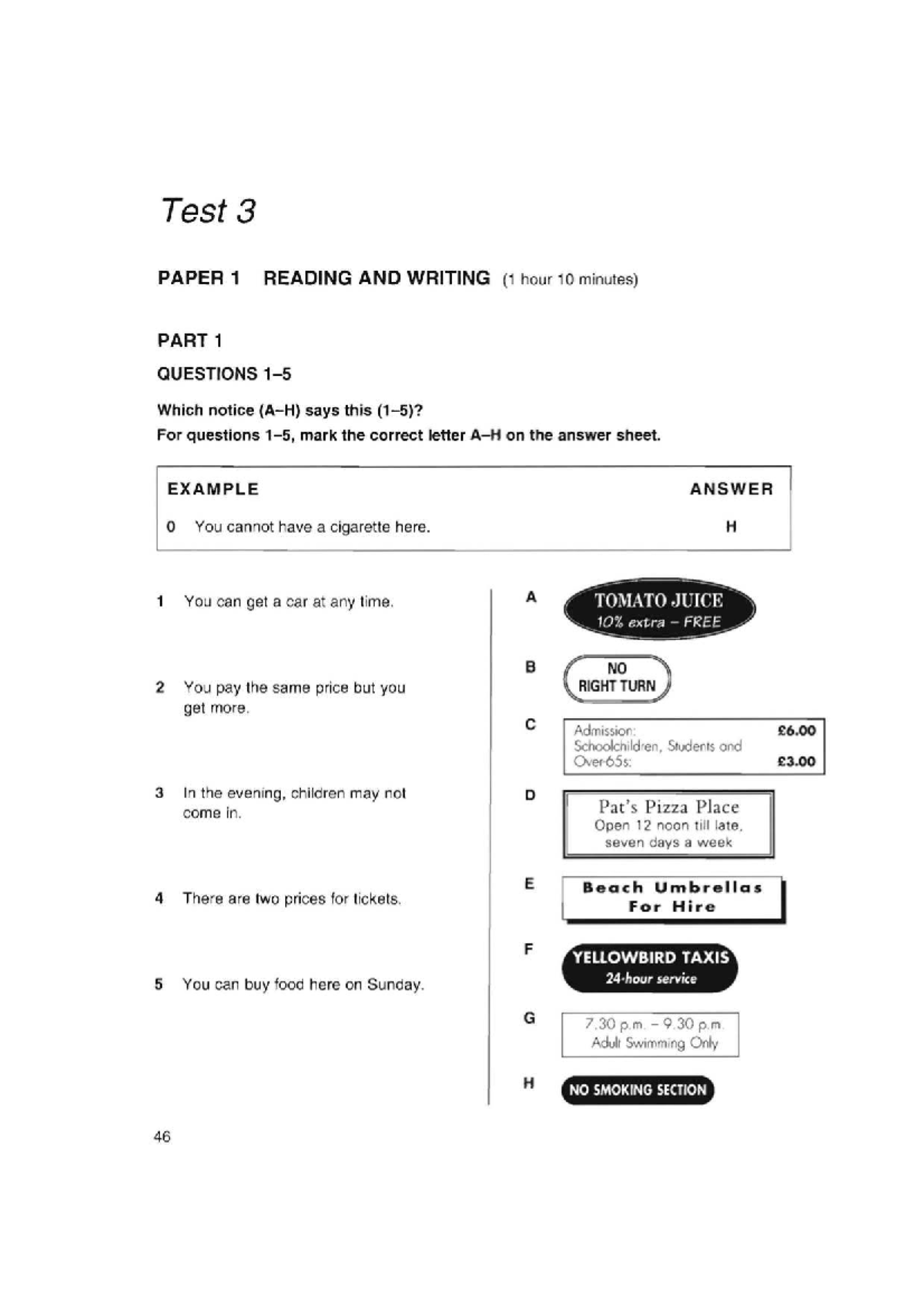 KET - CUP 1 Test 3 Reading and Writing Practice Questions - Studocu