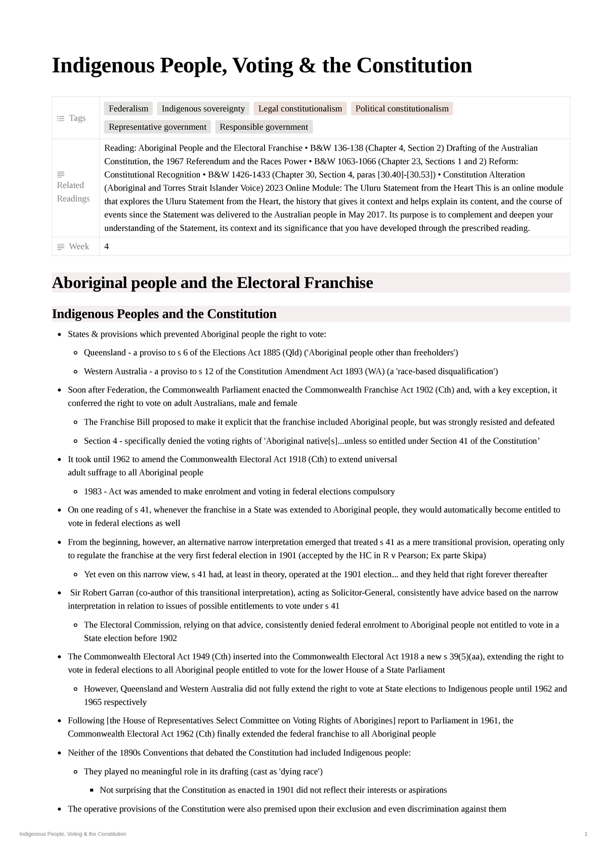 Indigenous Peoples and the Constitution: Voting Rights Overview - Studocu