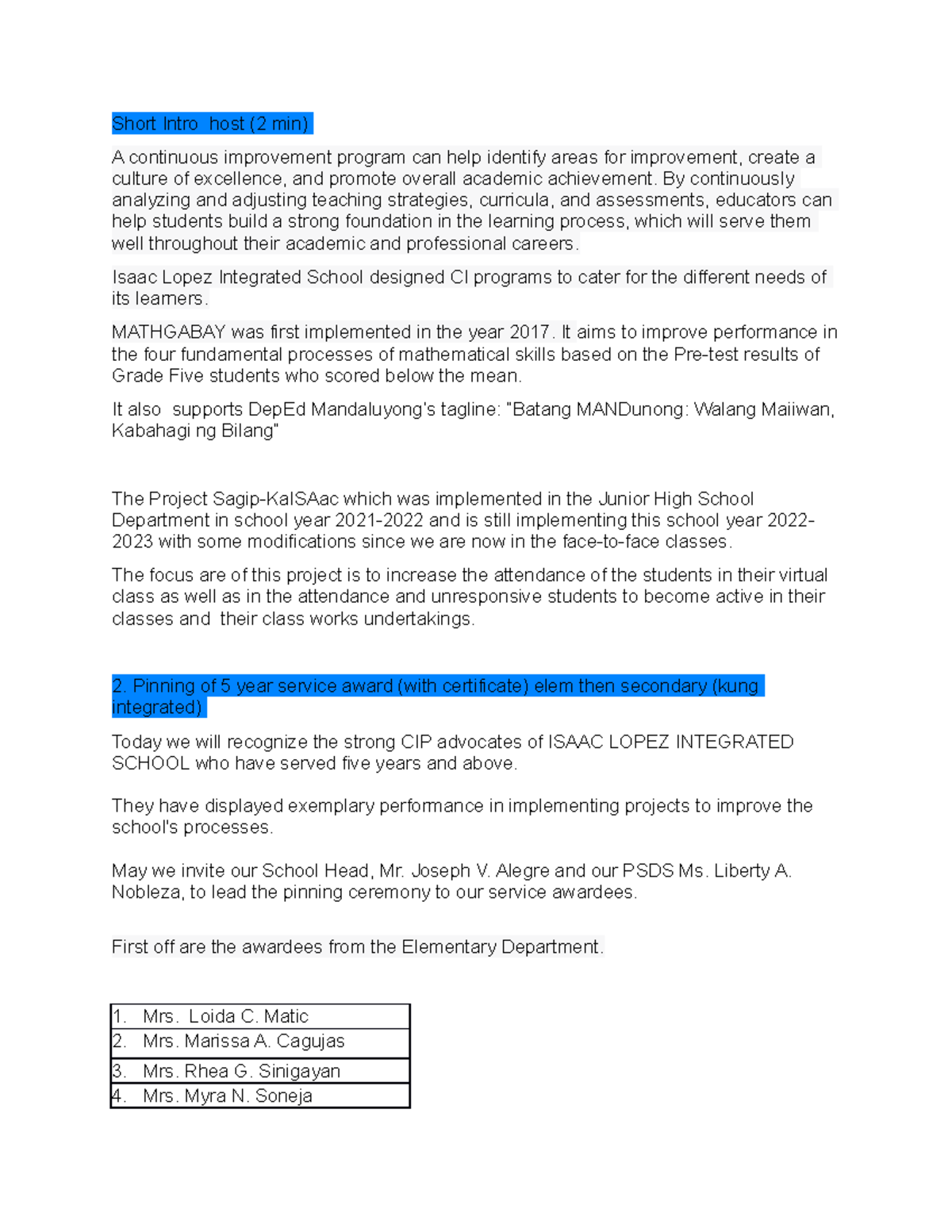 CIP Symposium Script: Celebrating Continuous Improvement Initiatives ...