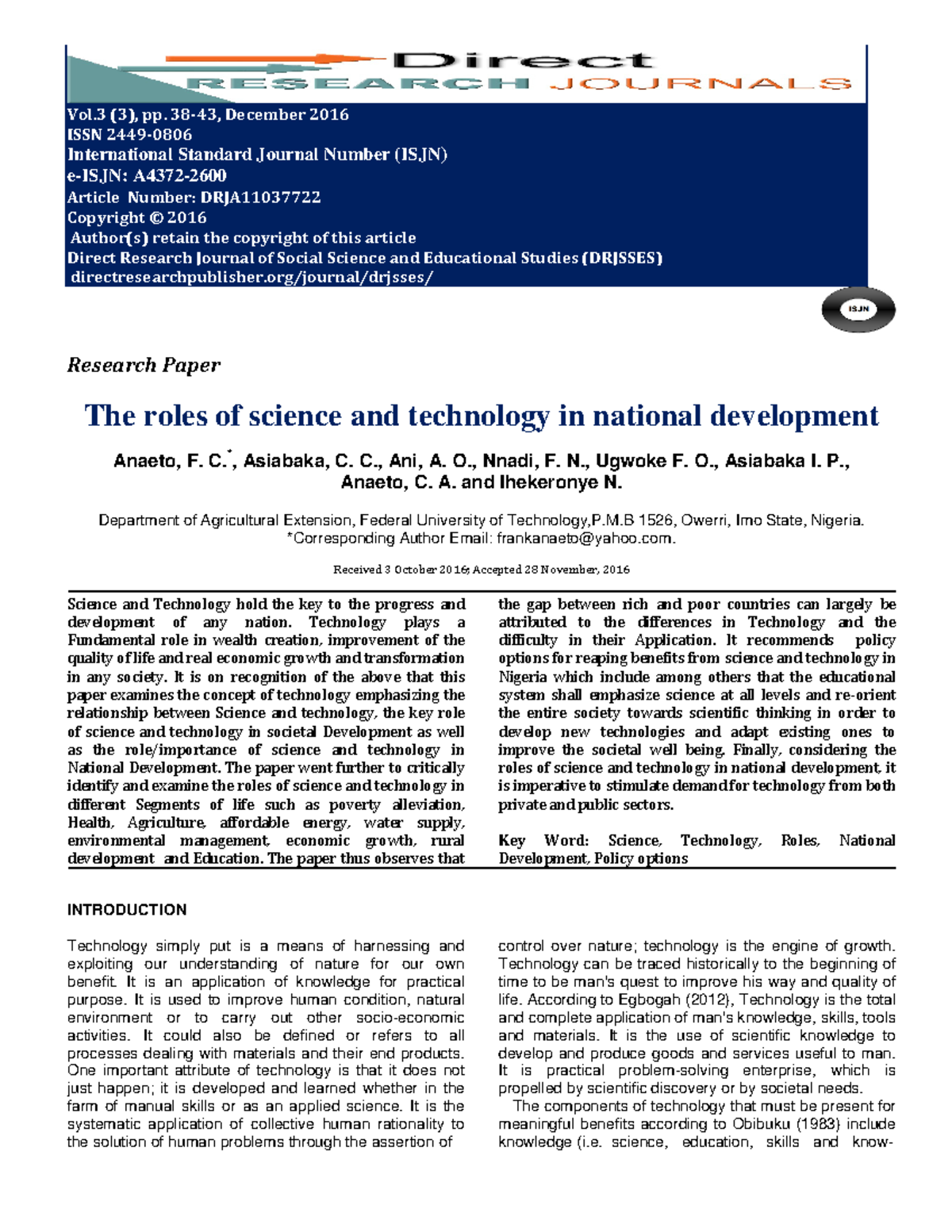 The Roles of Science and Technology in National Development: Insights ...