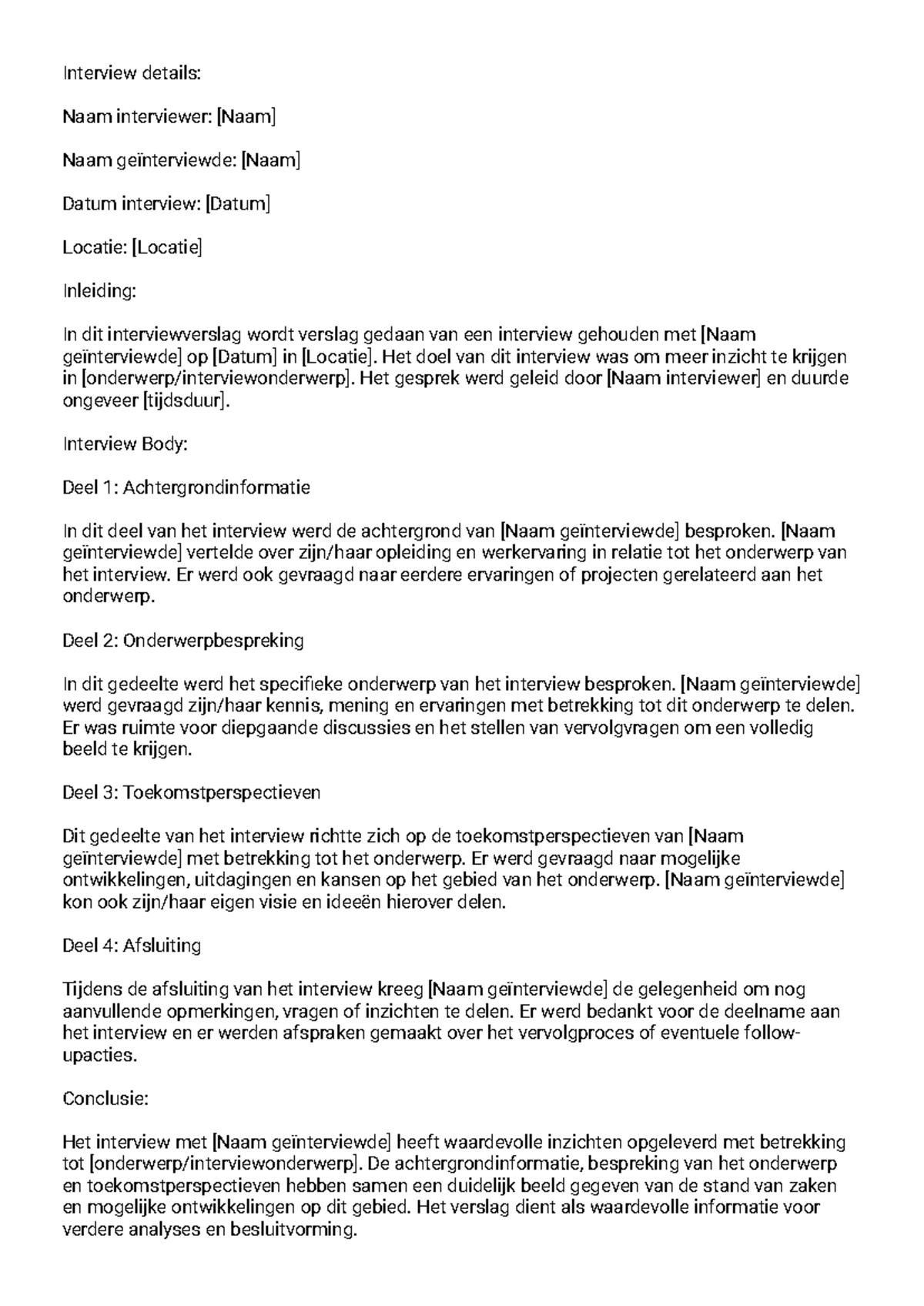 Interviewverslag: Inzichten over [onderwerp] - [Naam geïnterviewde ...