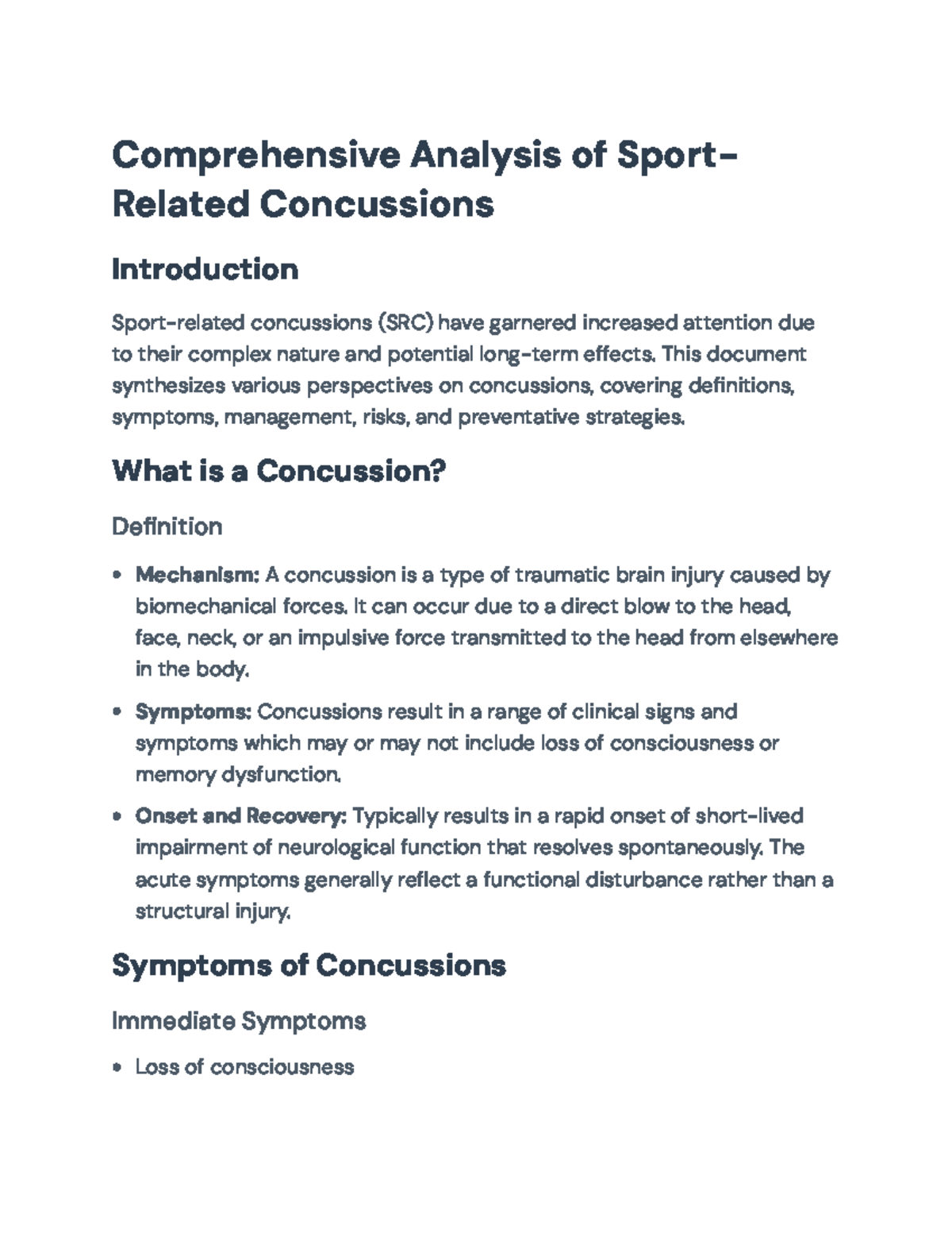 Comprehensive Analysis of Sport-Related Concussions - SYSC 101 Exam ...