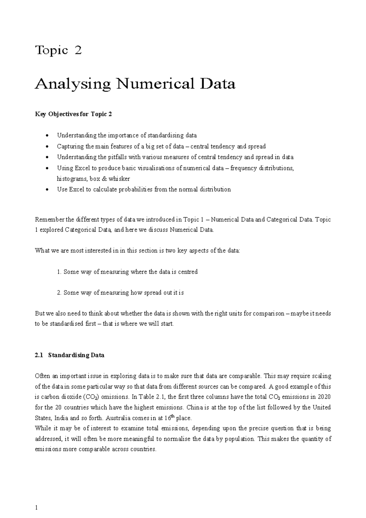 Topic 2 - ETC1000: Analyzing Numerical Data and Key Objectives - Studocu