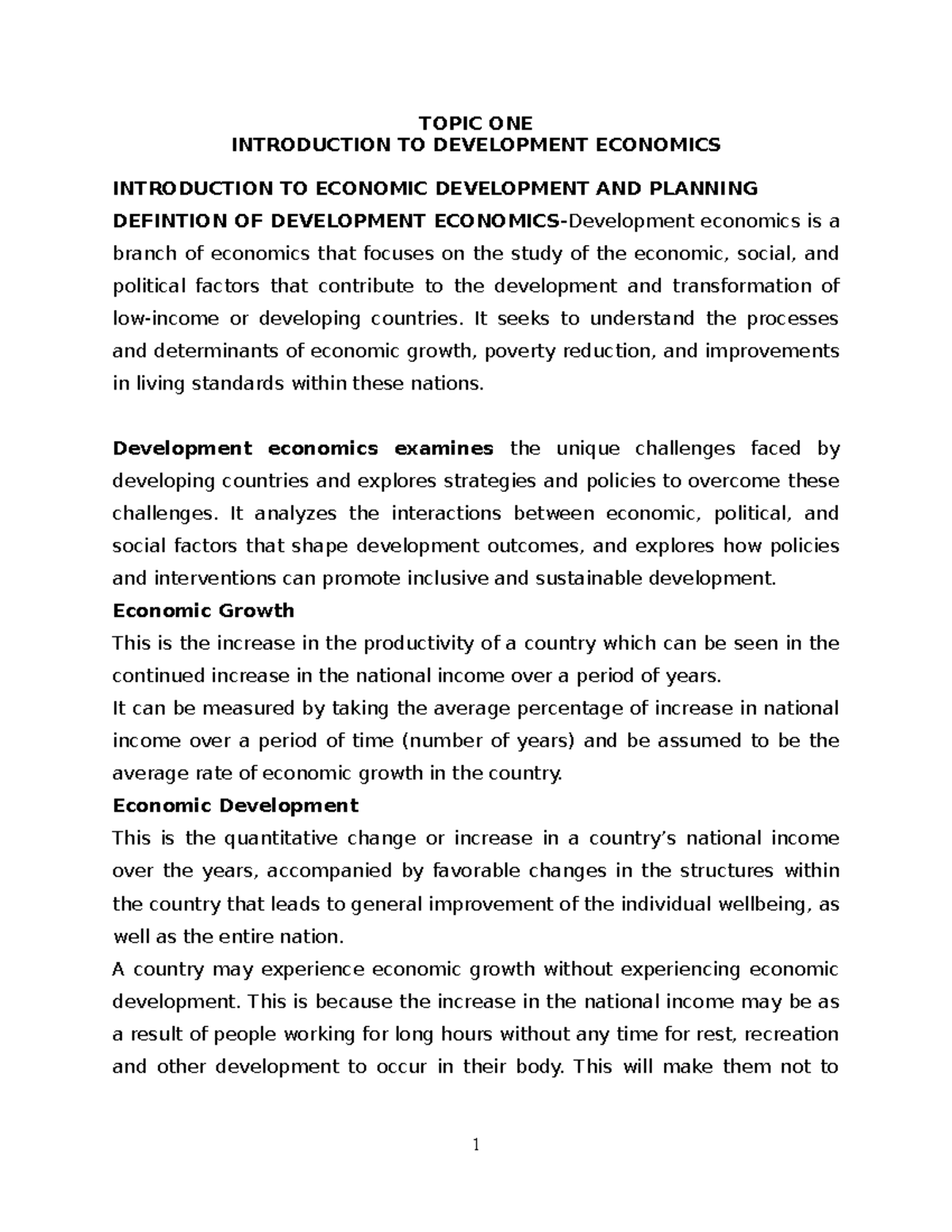 Introduction to Development Economics: Key Concepts & Challenges - Studocu