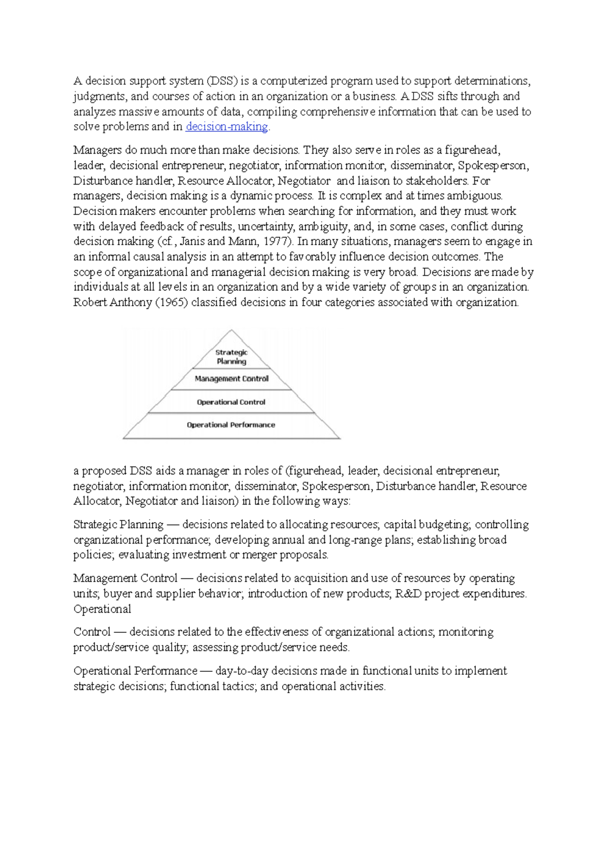 DSS Assignment: Exploring Decision Support Systems in Management - Studocu