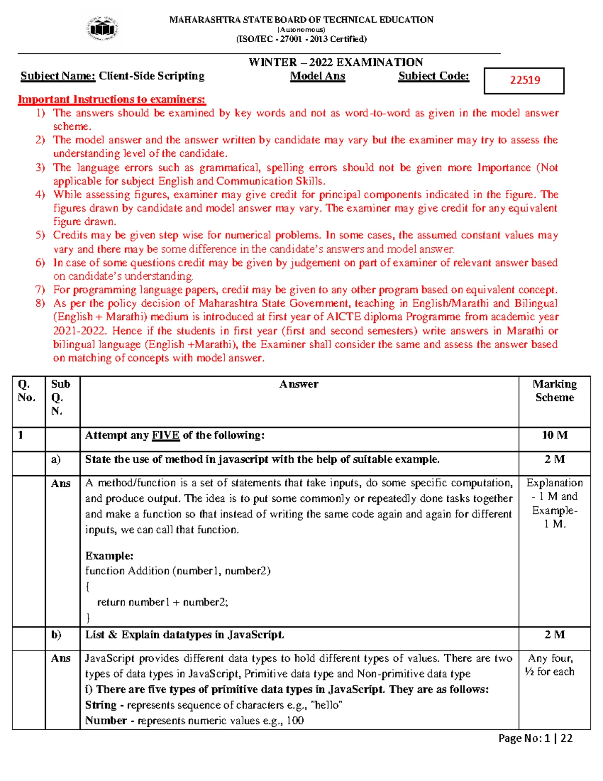 22519 Model Answer Winter 2019 - (Autonomous) (ISO/IEC - 27001 - 2013 ...