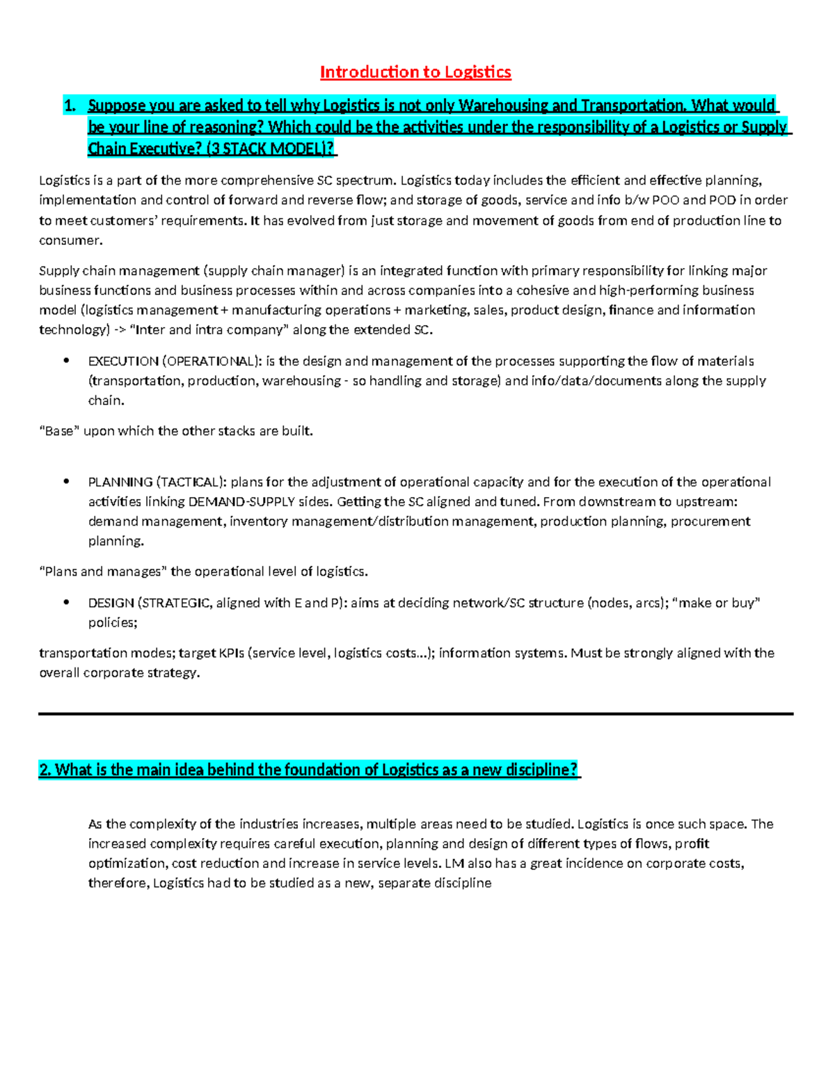 Logistics Exam Q&A: Open Questions & Insights - Studocu