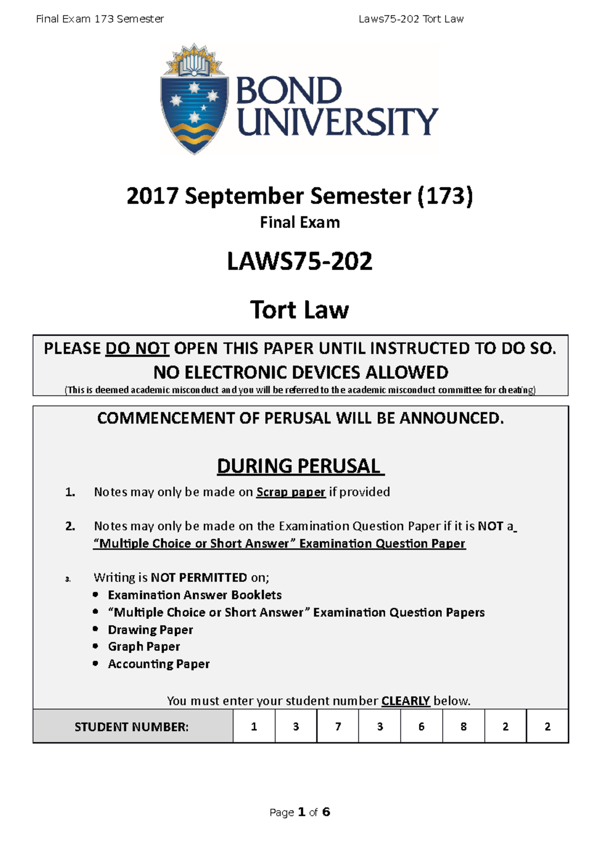 173 Tort Law Exam - Detailed notes - 2017 September Semester (173 ...