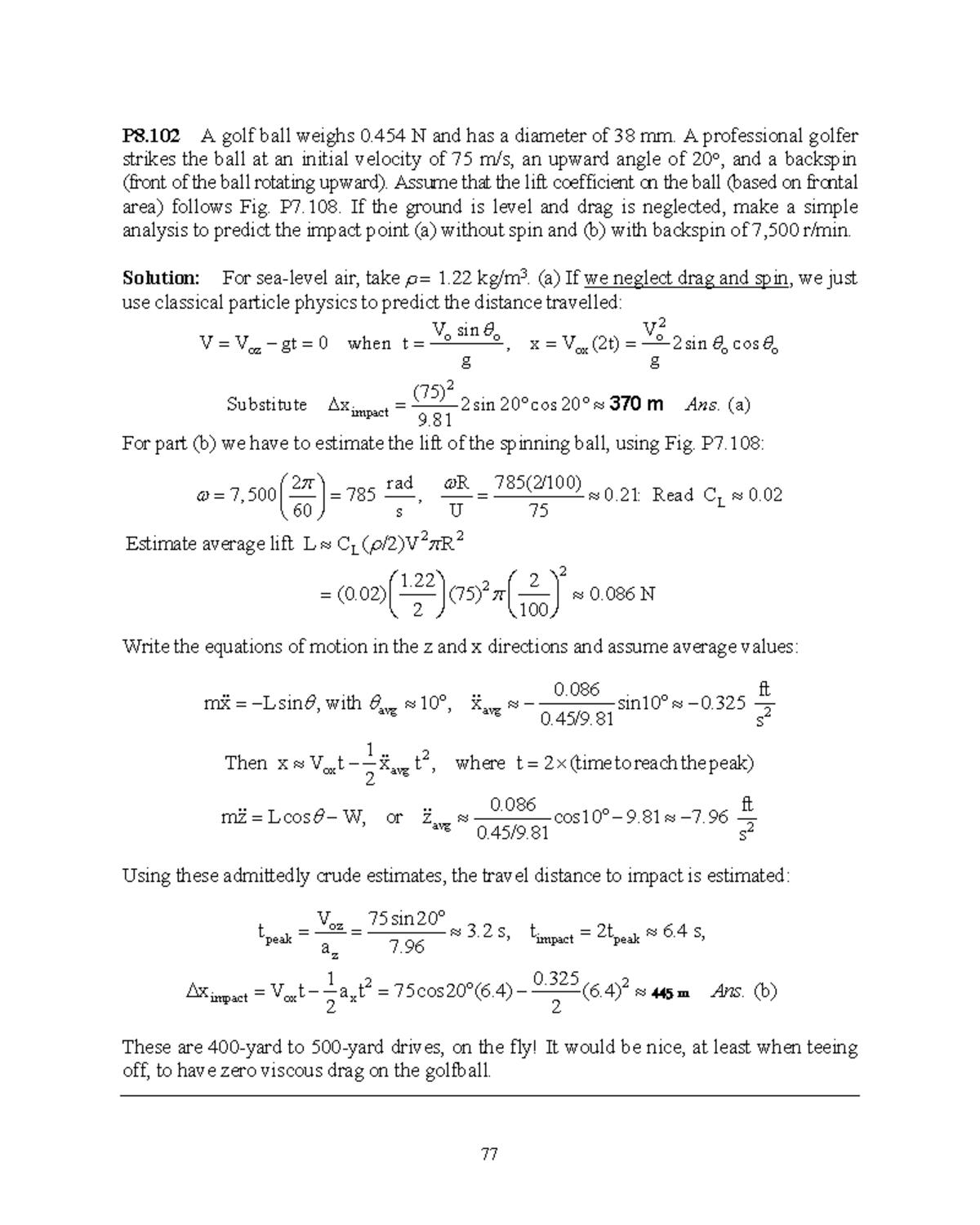 P8.102 Golf Ball Trajectory Analysis: Impact Point with/without Spin ...