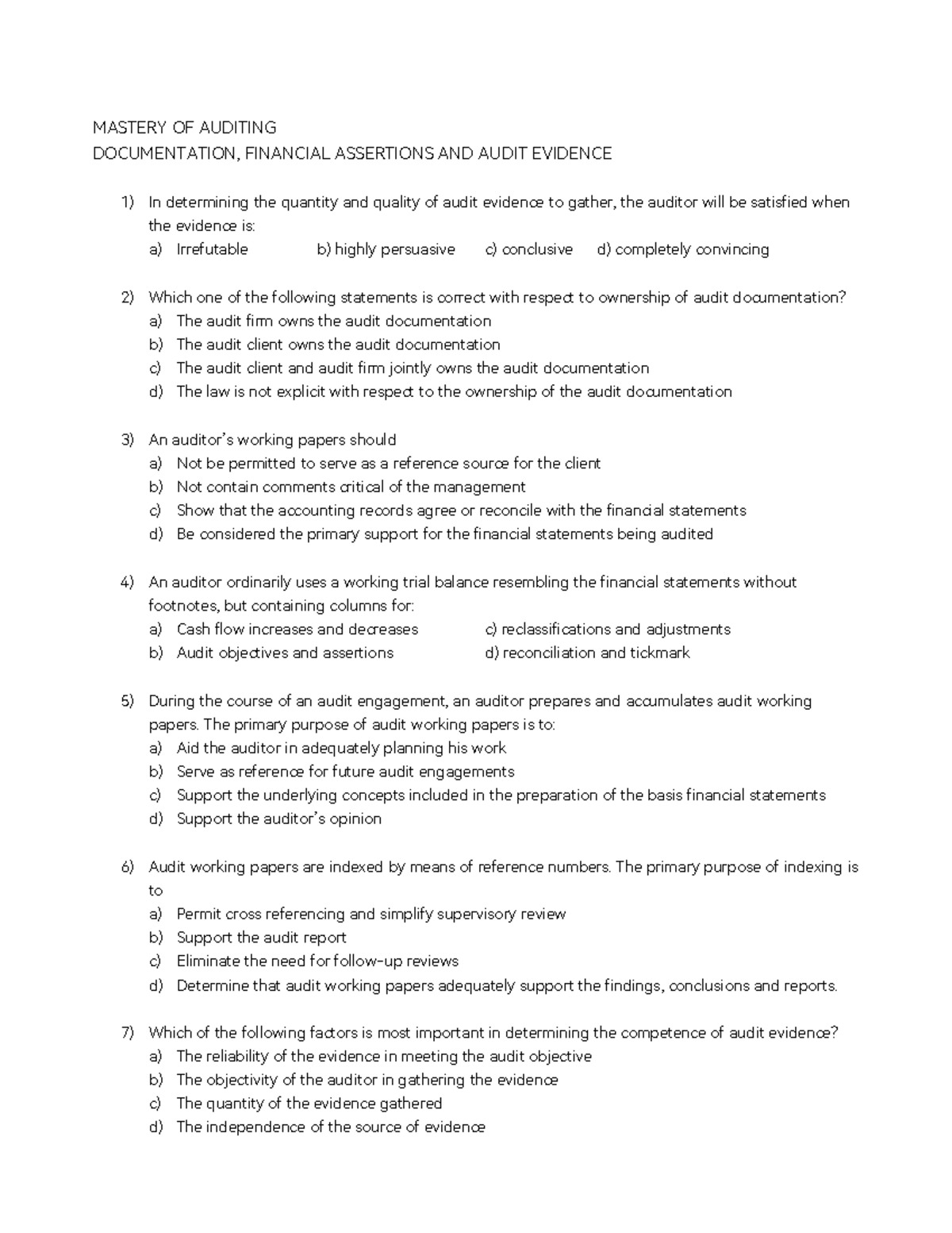 MASTERY OF AUDITING DOCUMENTATION & EVIDENCE - AT - Studocu